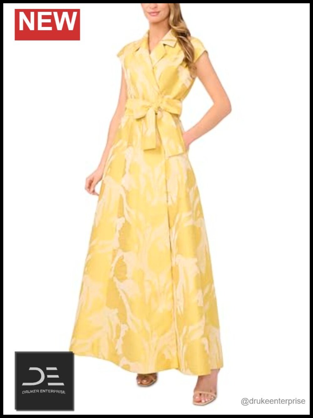 Ted Baker Women's Jordana Maxi Dress Lapel Collar Flutter Sleeve